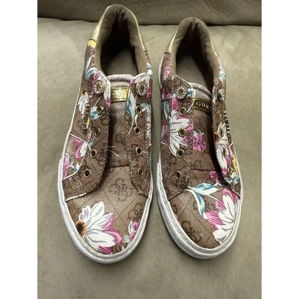 Guess Womens Loven Multicolor Floral Lace-Up Sneaker Shoes. Sz 7M. NO SHOELACES